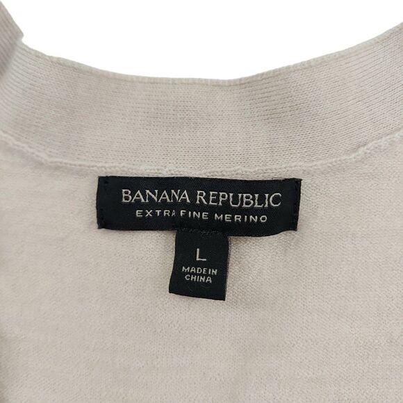 Banana Republic Sweater Womens Beige Large Merino Wool Button Up Knit V-Neck - Picture 8 of 12